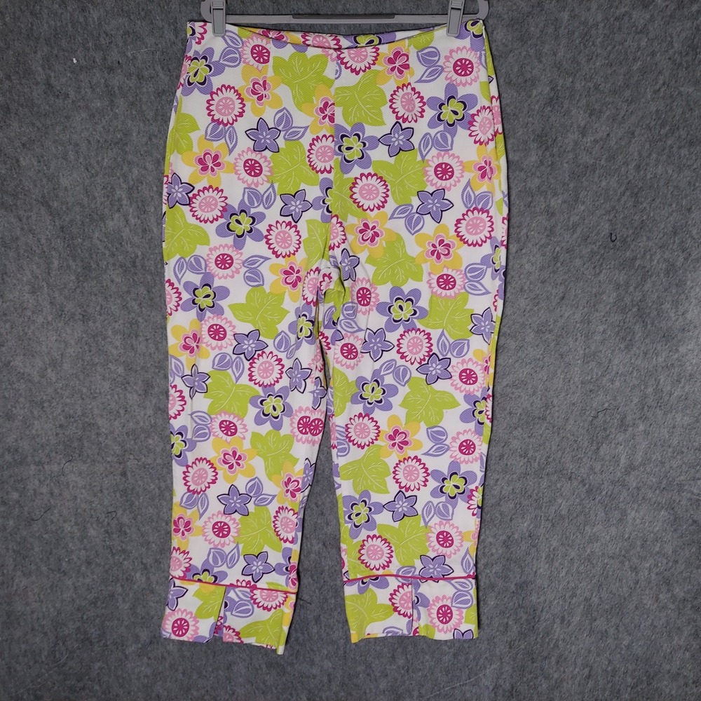 Hanna Andersson Women Cotton Floral Pants 16 Multicolor Texture Retro Mod Capris